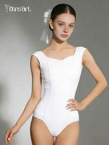 DonsGirl Women's Fitted Ballet Leotard - With Ruched Sleeves And Waist Design | Modern/Classical Dance Performance Costume White Spring - White - View 10