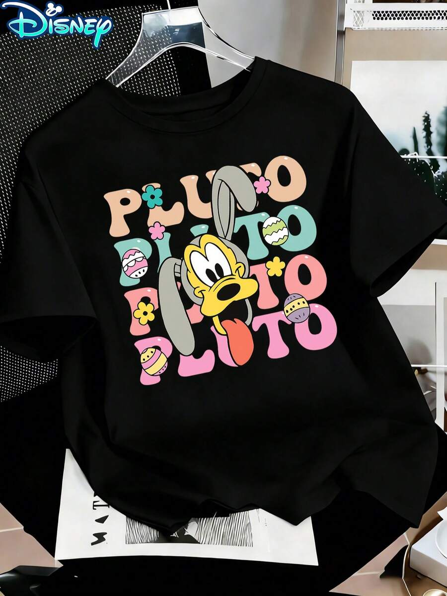 Disney Women's Disney Winnie-The-Pooh "EASTER"T-Shirt - Round-Neck Top, Soft Cotton Breathable Fabric, Summer Casual Vacation Style, Fun Design, Suitable For Easter Celebrations & Amusement Scene Enthusiasts, Breathable And Comfortable - màu đen - Xem 1