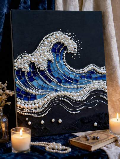 Zestaw do malowania diamentami 5D – Fala, zestaw do malowania perłami dla początkujących, zaokrąglona, perłowa tekstura o wysokim połysku, żywe kolory, mocny klej, zawiera narzędzia, łatwy dla początkujących, łagodzący stres, świetny prezent na Nowy Rok, Walentynki, Dzień Matki, Dzień Nauczyciela, Boże Narodzenie, Święto Dziękczynienia, wystrój salonu, sypialni, przedpokoju, 2 dostępne rozmiary