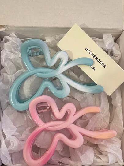 2pcs/1pc Ombre Oversized Bow Hair Clips, Fashion Versatile, Elegant Minimalist, Solid Color Hair Claws, Suitable For Daily, Casual, Party, Beach, Vacation, Hairstyling, Face/Hair Washing, Makeup, Outfit Accessories, Autumn Fashion Hair Clips, Autumn Hair Accessories, Winter Hair Clips, Spring Hair Clips, Summer Hair Clips
