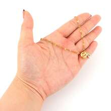 1件简约时尚圆形生日石妈妈字母吊坠金色不锈钢唇链项链，女士款 - 金黃色 - 查看 3