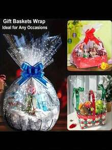 1卷白色点状图案透明玻璃纸，长度6/10/30米，1卷加宽透明玻璃纸包装卷，加厚透明礼品篮包装膜 - 适用于包装面包、糖果、月饼、零食、礼品 - 查看 6