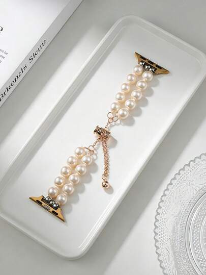 Pearl Metal Chain Watch Band For Women, Adjustable, Compatible With Apple Watch Series Ultra/11/10/9/8/7/6/SE 38/40/41/42/44/45/46/49mm