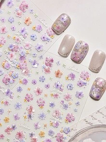 1片春夏马卡龙花卉美甲贴纸，美甲师必备，3D立体浮雕工艺，清新贝壳状花卉美甲装饰设计，自粘式美甲贴纸，DIY美甲贴花，女士美甲配饰礼品，春日氛围美甲装饰贴纸 - 彩色 - 查看 3
