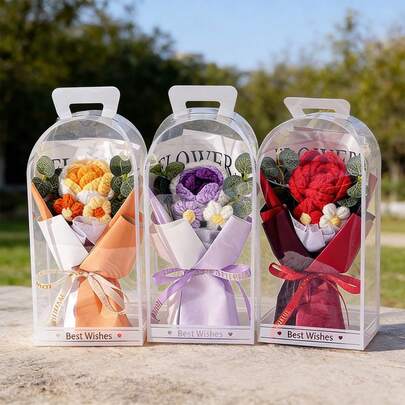 Bó hoa hồng đan thủ công, hộp quà hoa hồng nhân tạo sống động như thật, bó hoa sáng tạo, bó hoa hồng đan, bó hoa hồng sống động như thật, thích hợp làm quà tặng Ngày Valentine, Ngày Quốc tế Phụ nữ, cầu hôn, Ngày của Mẹ, Ngày Nhà giáo, Năm mới, quà sinh nhật cho bạn bè, quà tốt nghiệp.