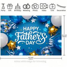 1pc Happy Father's Day Party Banner With Vibrant Blue & Gold Balloons And Fireworks Background, Suitable For Indoor/Outdoor Decor, Home Office And Father's Day Celebration, Father's Day Decoration - Multicolor - View 5