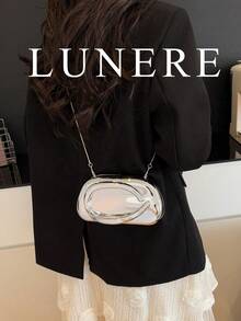 1个闪亮银色简约休闲复古优雅手提包，链条单肩斜挎包，适合派对，复古硬币装饰 - 亮銀色 - 查看 6