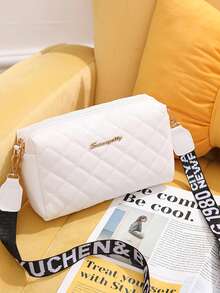 Double-Zipper One Shoulder Bag For Women, Minimalist Fashion Quilted Embroidery Crossbody Bag, Versatile Large Capacity Small Handbag - White - View 4