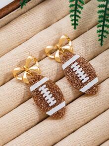 1 Pair Acrylic Football & Bow Dangle Earrings, Competition Earrings For Women - Multicolor - View 4