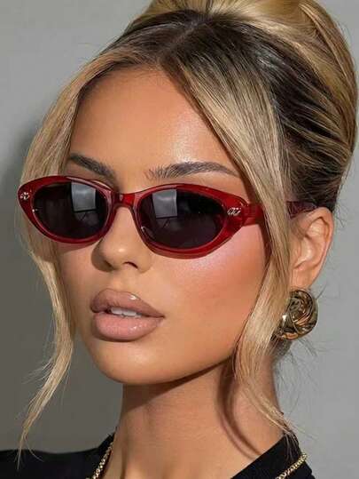 1副女士塑料纯色经典长方形小框猫眼复古豹纹波西米亚风假日装饰眼镜，男女通用情侣眼镜首选