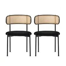 Set Of 4 Velvet Dining Chairs, Modern And Minimalist Style, With Four Metal Support Legs. Black Rattan Living Room And Bedroom Chairs. - Black - View 8