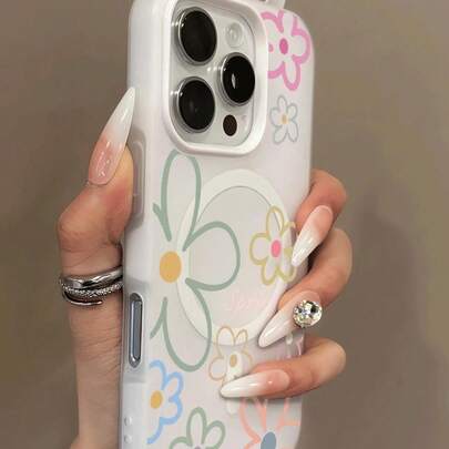 1个春季花卉图案果冻二合一磁吸手机壳，情侣手机壳，情人节手机壳，适用于 17 Pro Max/16 Pro Max/15 Pro Max/13/15/16/17 Pro/14/11，时尚花卉图案果冻二合一磁吸手机保护壳