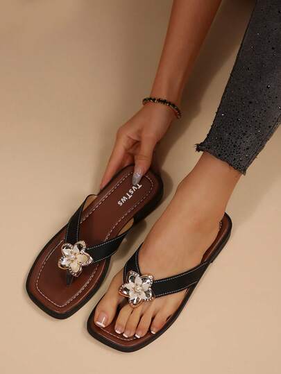 Fashionable New Rhinestone Flip Flops For Women, Suitable For All Seasons, Minimalist & Stylish, Versatile & Confident, Charming, Suitable For Daily Commute, Outdoor Shopping, Beach Vacation, Lightweight & Comfortable, Mix-And-Match