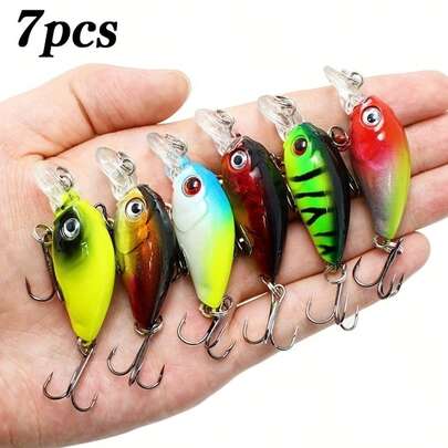 7pcs Minnow Fishing Lures, Crank Baits, Hard Baits, Surface Lures, Vibration Baits, Suitable For Bass, Japanese Fly Fishing Accessories. The Precisely Weighted Steel Beads Inside Can Produce Compact, Alluring Vibrations And Deep Resonance, Perfectly Mimicking The Dynamics Of Injured Baitfish To Trigger Fierce Attacks From Bass, Trout, And Other Small Freshwater Fish. With Ultra-Realistic 3D Holographic Fish Eyes And Multi-Layer Reflective Coating To Replicate The Appearance Of Live Bait, And Ultra-Sharp, Corrosion-Resistant High-Carbon Steel Treble Hooks To Ensure A Secure Catch Every Time.