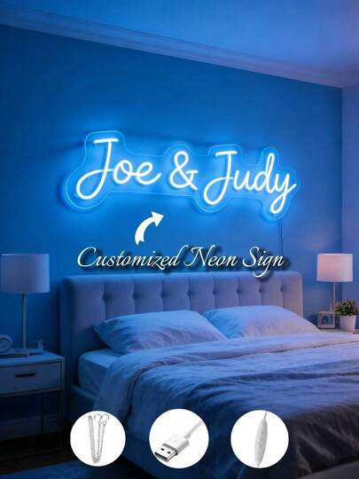 1 Pc Custom Neon Signs For Decor, Personalized Name Or Phrase LED Light, USB Powered With Dimmable Function – Wall Sign In INS Style, Minimal Chic Look – Romantic Light For Halloween, Thanksgiving, Christmas, Bedroom, Women, Girl, Wedding, Birthday, Game Room & More - Easy To Clean, Reusable