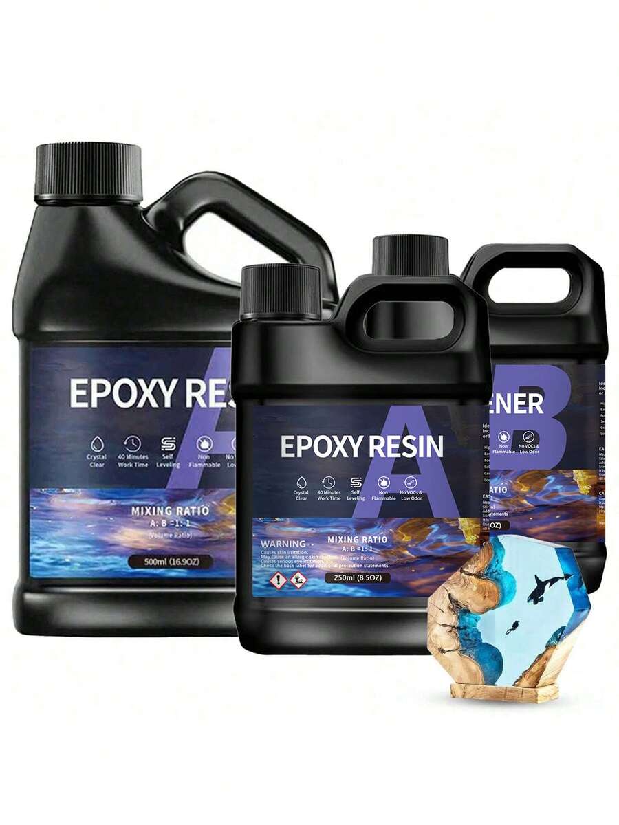 Bộ nhựa Epoxy 17oz/33.8oz, nhựa Epoxy trong suốt như pha lê, không bị ố vàng, không tạo bọt, tự san phẳng, thích hợp cho làm đồ trang sức, phủ và đúc các sản phẩm thủ công DIY, lý tưởng cho người mới bắt đầu.