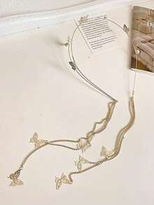 Faux Pearl And Rhinestone Butterfly Tassel Headband, Korean Style, High-End Handmade Alloy Headpiece, Rhinestone Hair Accessory Headband.,Summer,Holiday,Travel Hair Band Diadema Hair Hoop,Festival,Party - Multicolor - View 5