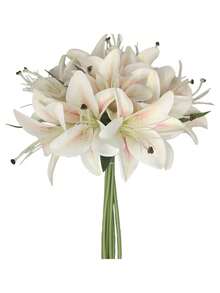 MEHELANY 6朵/1支装白色仿真百合花，逼真花卉装饰，适用于家居装饰、花束、DIY婚礼新娘礼物、生日派对用品、桌面装饰、庭院装饰、婚礼装饰、花束、仿真花、返校装饰 - 香檳色 - 查看 4