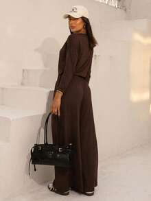 Women's Casual Set, Knitted Fabric, Beach/Vacation - Rust Brown - View 1