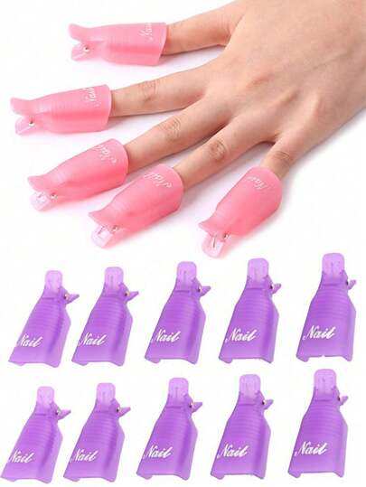 10pcs/5pcs Reusable Nail Clippers, Suitable For Removing Acrylic, Gel Polish, UV Gel, Shellac And Other Nail Art, Nail Polish Remover Clip, Manicure Tools, Nail Care Supplies