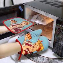 2pcs/Set Retro Pop Art Baking Gloves + Heat Resistant Mat, Cartoon Pattern, Heat Resistant, Essential For Baking - View 5