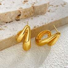 2026新款金色水滴耳环，独特设计，优雅弧线耳环，女士款 - 金色 - 查看 4