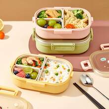 1000ML 3 Compartments Portable Plastic Lunch Box, Cute Patterned Fruit Salad Bento Box, Large Capacity Sealed Leak Proof Lunch Container, Detachable Divided Fruit Fresh-Keeping Box, Microwave Heatable, Suitable For Student And Adult Use In School, Office, Outdoor Camping, Picnic, Travel - Multicolor - View 9