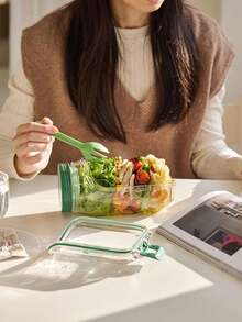 1 pieza Recipiente para ensalada, de gran capacidad, a prueba de fugas, con apertura lateral portátil y a prueba de fugas, con contenedor incorporado para condimentos, reutilizable, caja de almuerzo portátil, adecuado para oficina, picnic y viajes. Artículo de uso doméstico y diario. - Multicolor - Ver 6