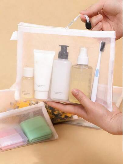 1pc Zipper File Bag, Plastic Document Folder, Mesh Zipper File Bag, Waterproof Travel Storage Bag, Suitable For School/Office Supplies, Puzzles, Board Games, Crafts, Cosmetics, Makeup Brushes, Jewelry Storage