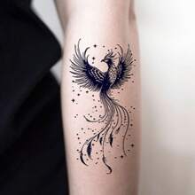 AMIFANS Temporary Tattoo Celestial Phoenix, Semi Permanent Tattoo,Lasting 1-2 Weeks Tattoo, Long Lasting Tattoo, Juice Tattoo, Realistic Tattoo, Romantic Tattoo, Fake Tattoo, Waterproof, Authentic Tattoo Look, Niche Design Tattoo, Fruit Tattoo, Plant-Based Tattoo - Black - View 4