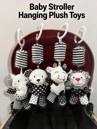 1 pieza Muñeca colgante de peluche tipo móvil para cochecito de bebé, muñeca de color blanco y negro suave con cascabel, papel crepé, muñeca de estimulación visual, regalo para bebé recién nacido