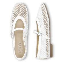 Rihero Women's Breathable Mesh Ballet Flats With Square Toe And Adjustable Buckle Strap - Casual Fishnet Design Flat Shoes - 白色 - 查看 9