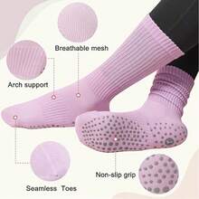 4双装女士普拉提瑜伽袜，带防滑点，圆领款式，适合健身、芭蕾、舞蹈、医院及其他场合 - 彩色 - 查看 2