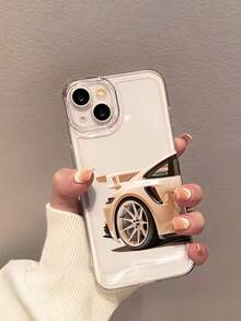 1 pieza Funda de teléfono transparente y a prueba de golpes, de estilo deportivo y artístico minimalista, con patrón de coche de carreras rosa, compatible con Apple 17/17 Pro/17 Pro Max/17 Air/16/16 Plus/16 Pro/16 Pro Max - Multicolor - Ver 1