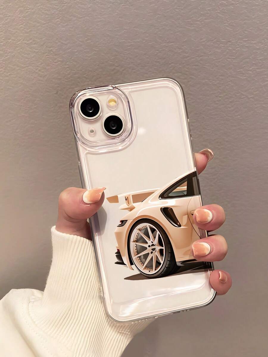 1 pieza Funda de teléfono transparente y a prueba de golpes, de estilo deportivo y artístico minimalista, con patrón de coche de carreras rosa, compatible con Apple 17/17 Pro/17 Pro Max/17 Air/16/16 Plus/16 Pro/16 Pro Max - Multicolor - Ver 1
