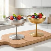 1pc Stainless Steel Ice Cream Cup, Dessert Cup, Champagne Cup With Pedestal, Pudding Cup, Martini Cup, Cocktail Cup, Wine Cup, Cake Cup, Sauce Cup, Appetizer Cup, Dessert Cup, Gold/Silver Stainless Steel 304 - Multicolor - View 4