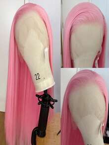 Light Pink Lace Front Wig For Women Long Silky Straight & Body Wave Synthetic Hair Heat Resistant Natural Hairline Daily Cosplay - Multicolor - View 7