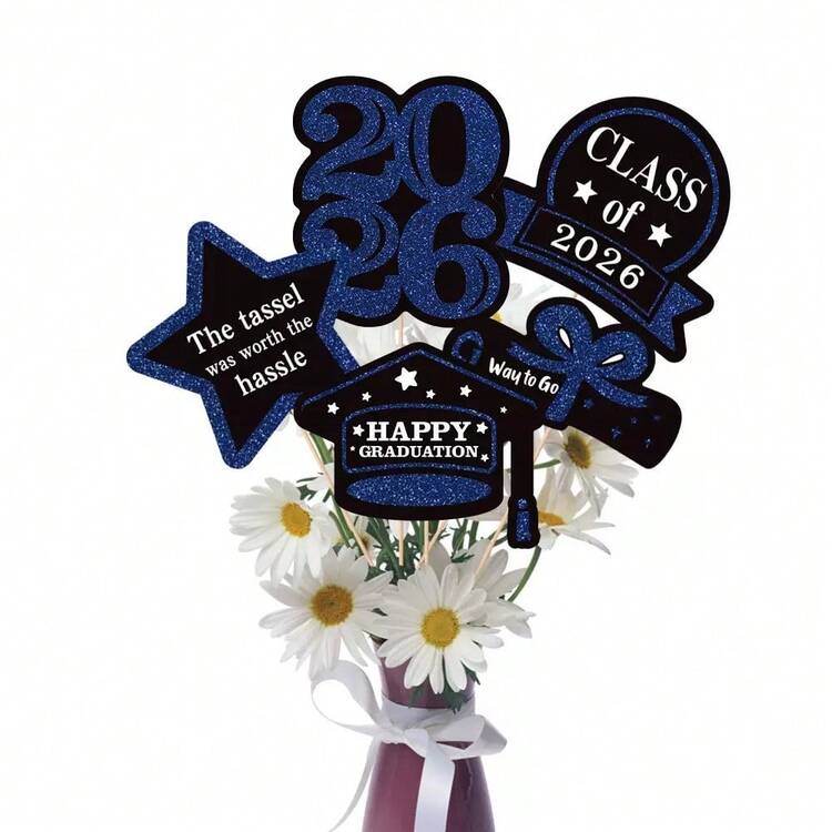 5个2026毕业季纸质花瓶插片，毕业典礼派对装饰，DIY花瓶插片，2026届毕业生祝贺派对装饰，家居装饰，房间装饰，毕业派对桌面摆件，毕业班礼物装饰，毕业派对背景装饰，毕业礼物 - 多色 - 查看 13