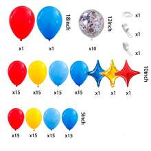 140件套嘉年华主题气球拱门套装，包含爆米花、小丑、热气球铝箔气球，以及红色、蓝色、黄色、彩色亮片乳胶气球，适用于生日派对、婴儿派对、户外表演装饰、马戏团主题派对用品。 - 彩色 - 查看 9