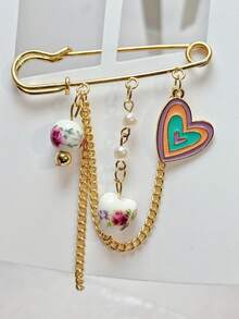 1pc Fashionable Metal Glazed Fruit Strawberry Cherry Heart Pendant With Faux Pearl Tassel, Versatile Brooch Pin For Bag, Shoes, Pants, Hat, Etc. - Multicolor - View 3