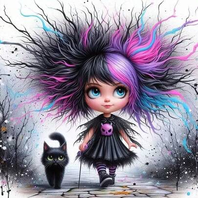 1pc DIY Fluffy Girl & Black Cat 5D Diamond Painting Kit, [30*30cm/11.8*11.8in] [40*40cm/15.7*15.7in], Suitable For Adult Beginners DIY Mosaic Diamond Art, Full Drill Handmade Hobby, Wall Decor For Living Room, Bedroom, Office, Surprise Gift For Family And Friends, Frameless