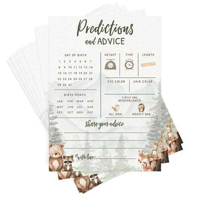 10/30 szt. kart z nadrukowanymi przepowiedniami i poradami dla niemowląt – gra na baby shower Woodland Adventure, uroczy motyw leśnych zwierzątek