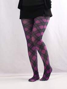1 Pair Women's Colorful Plaid Print Pantyhose - Multicolor - View 4
