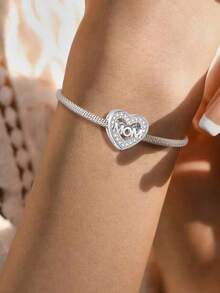1 pieza Colgante con forma de corazón brillante y con cuentas, adecuado para hacer pulseras, brazaletes y joyería DIY, y para uso diario, apropiado para niñas - Plateado - Ver 6