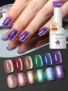 PEACECOLOR 6pcs Cat Eye Gel Nail Polish Set, 10ML Glass Bottle Colorful Pink Green Blue Cat Eye Magnetic Gel Nail Polish Set, UV LED Removable Gel Nail Polish Suitable For Women Nail Art Design, Cat Eye Gel Nail Polish Gift - Multicolor - View 1