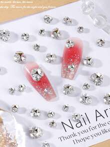 10pcs K9 Mini Nail Art Rhinestones, Shiny Transparent White Asymmetrical Flat Bottom Rhinestone Beads - White - View 1
