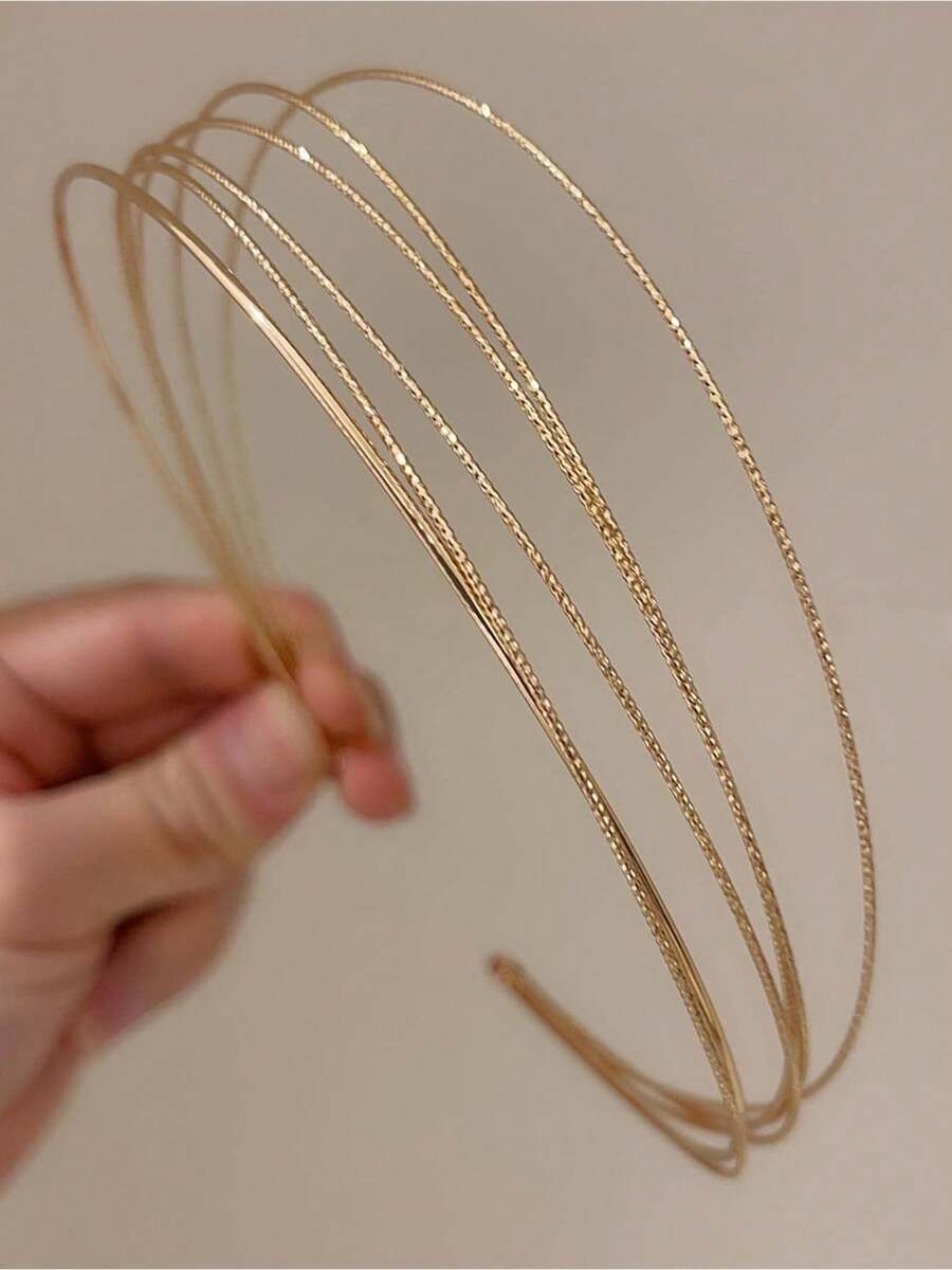 1 Set Of 5pcs Fine Wire Metal Headbands Minimalist European American Design Aesthetic Hairpins For Outings Parties Daily Street Style Hairband Hair Hoop Hair Accessories Head Accessories - Gold - 查看 1