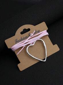 1 chiếc vòng cổ dài kiểu Gothic màu bạc, hình trái tim đơn giản, được quấn bằng dây da, phụ kiện thời trang cổ điển đa năng dành cho nữ. - Bạc - Xem 2