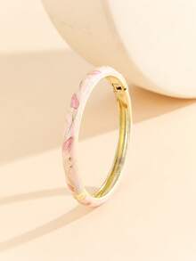 1pc Fashion New Bohemian Style Gold-Plated Leaf Pattern Enamel Cloisonne Oval Bangle Bracelet For Women & Girls - Pink - View 1
