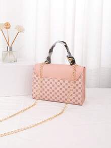 New Fashion Mini Scarf Strap Chain Shoulder Crossbody Bag, Women's Handbag With Detachable Polka Dot Small Square Scarf - Pink - View 5